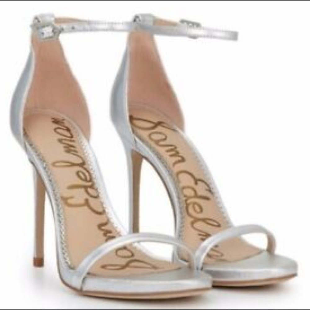 Sam Edelman Ariella Silver Strappy Ankle Heels 8.5